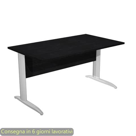 Scrivania piano nero venato frassino 140x80xH.72 cm gamba a L in metallo effetto cromato Presto – 002K2/8/AR