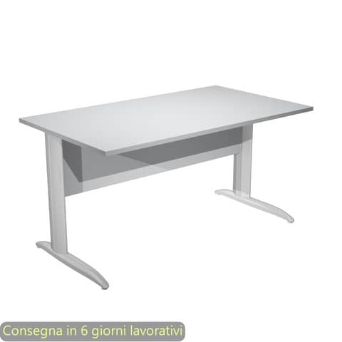 Scrivania piano grigio 140x80xH.72 cm gamba a L in metallo effetto cromato linea Presto Artexport – 002K2/9/AR