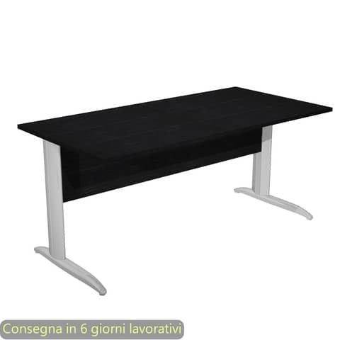 Scrivania piano nero venato frassino 160x80xH.72 cm gamba a L in metallo effetto cromato Presto – 003K2/8/AR