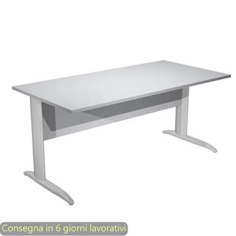 Scrivania piano grigio 160x80xH.72 cm gamba a L in metallo effetto cromato linea Presto Artexport – 003K2/9/AR