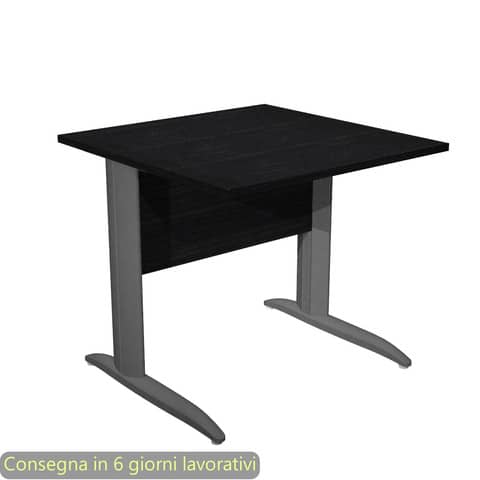 Scrivania piano nero venato frassino 80x80xH.72 cm gamba a L in metallo antracite opaco Presto – 001K2/8/AF