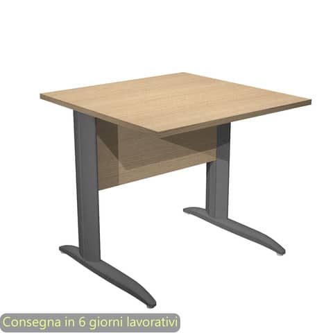 Scrivania piano rovere 80x80xH.72 cm gamba a L in metallo antracite opaco linea Presto Artexport – 001K2/C/AF
