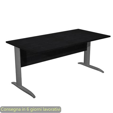 Scrivania piano nero venato frassino 160x80xH.72 cm gamba a L in metallo antracite opaco Presto – 003K2/8/AF