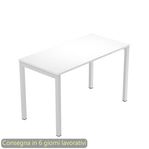 Scrivania piano bianco 120x60xH.72,5 cm gamba a ponte in metallo grigio linea Presto Venere Plus Artexport – 654/3