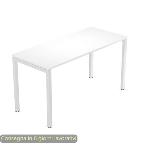 Scrivania piano bianco 140x60xH.72,5 cm gamba a ponte in metallo grigio linea Presto Venere Plus Artexport – 652/3