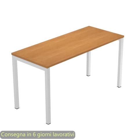 Scrivania piano noce chiaro 140x60xH.72,5 cmgamba a ponte metallo grigio linea Presto Venere Plus – 652/4