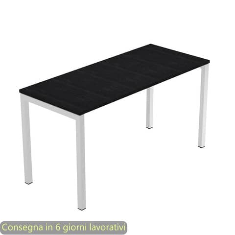 Scrivania piano nero venato frassino 140x60xH.72,5 cm gamba a ponte metallo grigio linea Presto Venere Plus – 652/8