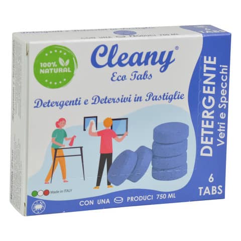 Detergente igienizzante vetri e specchi in pastiglie CLEANY Eco tabs brezza marina – conf. 6 pz – CLT200