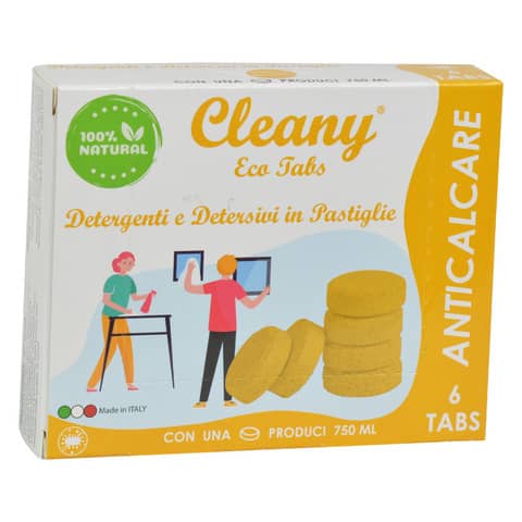 Anticalcare igienizzante in pastiglie CLEANY Eco tabs muschio giallo – conf. 6 pz – CLT300