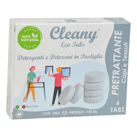 Pretrattante igienizzante capi e tessuti in pastiglie CLEANY Eco tabs neutro – conf. 6 pz – CLT700