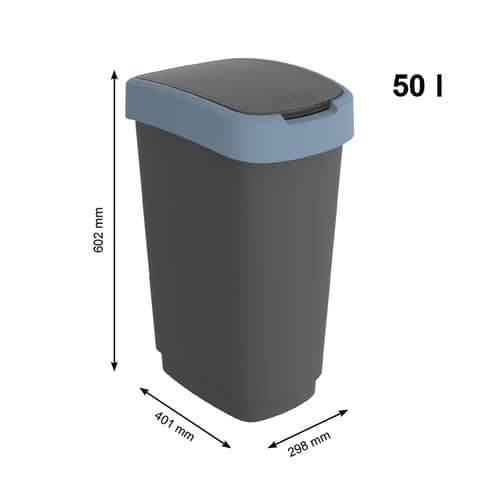 Cestino gettacarte Rotho Twist con coperchio basculante 50 L horizon blu F600320