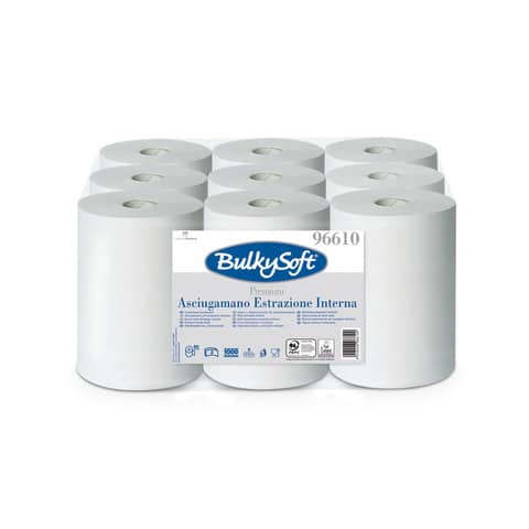 Asciugamani a rotoli ad estrazione interna Premium Bulkysoft strappo 21,5×30 cm conf. 9 rotoli da 200 strappi