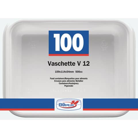 Vaschette bianche V/12 in polistirene 155x115x52 mm conf. 100 pz Dopla Professional 600 ml – 7013