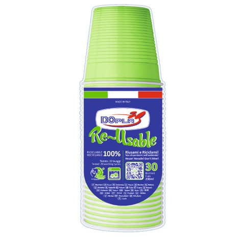 Bicchieri verde acido in polistirene conf. 30 pz Dopla Reusable 230 ml 22705