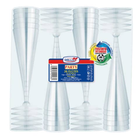 Bicchieri flutes in PS Diamant trasparente Dopla Reusable 120 ml – conf. 20 pz – 22069