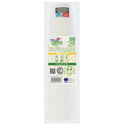 Bicchieri Dopla Green in carta marcati – bianco 100 ml – conf. 50 pz 42158