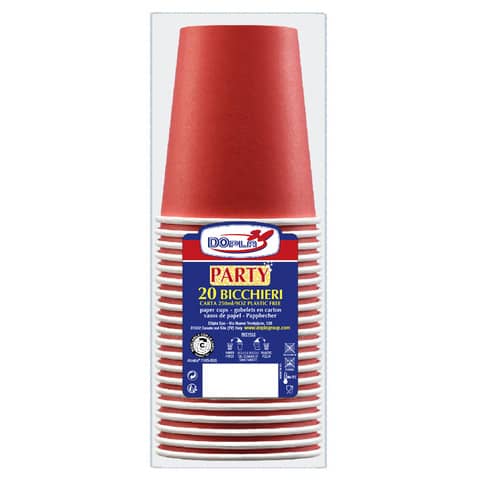 Bicchieri carta WD 250 ml conf. 20 pz Dopla Green rosso 42140