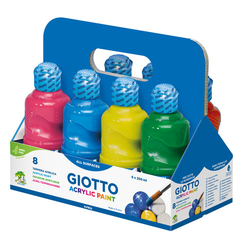 Schoolpack tempera pronta acrilica Giotto – colori assortiti – conf. 8 pezzi – F53510000