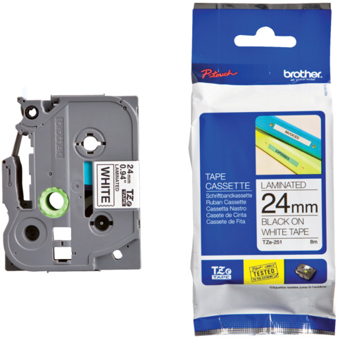Nastro laminato per etichettarice – nero/bianco Brother 24 mm x 8 mt TZe-251