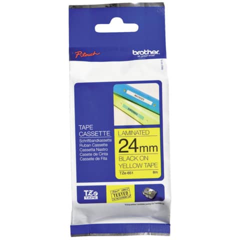 Nastro laminato per etichettarice – nero/giallo Brother 24 mm x 8 mt TZe-651