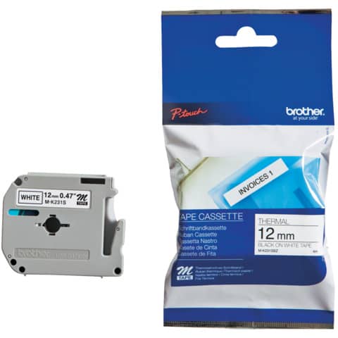 Nastro per etichettarice nero/bianco Brother 12 mm x 8 mt MK231BZ
