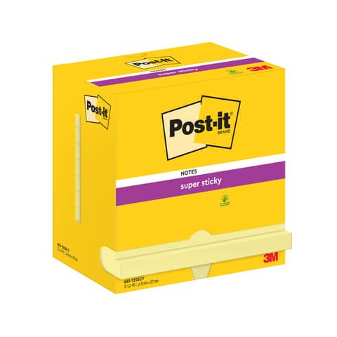 Foglietti riposizionabili Super Sticky Notes Post-it® Giallo Canary 76×127 mm – 12 blocchetti da 90 ff – 655-12SSCY