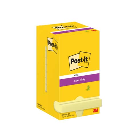 Foglietti riposizionabili Super Sticky Notes Post-it® Giallo Canary – 76×76 mm 12 blocchetti da 90 ff – 654-12SS-CY