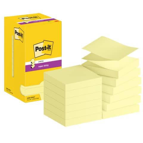 Foglietti riposizionabili Z-Notes Super Sticky Post-it® Giallo Canary  76×76 mm 12 blocchetti da 90 ff – R330-12SS-Y
