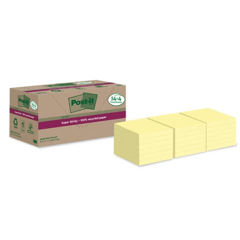 Foglietti riposizionabili Post-it® Super Sticky carta riciclata al 100% 76×76 mm Giallo Canary – 18 blocchetti da 70 ff