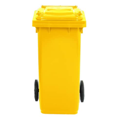 Bidone carrellato per raccolta differenziata 120 lt con coperchio PEHD Mobil Plastic giallo – 1/120/5-GIA