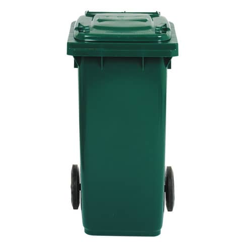 Bidone carrellato per raccolta differenziata 120 lt con coperchio PEHD Mobil Plastic verde scuro – 1/120/5-VES