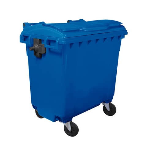 Cassonetto portarifiuti carrellato 770 lt con coperchio piano e maniglie a labbro Mobil Plastic blu – 1/770/5-BLB