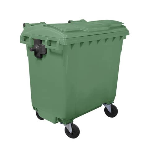 Cassonetto portarifiuti carrellato 770 lt con coperchio piano e maniglie a labbro Mobil Plastic verde – 1/770/5-VEB