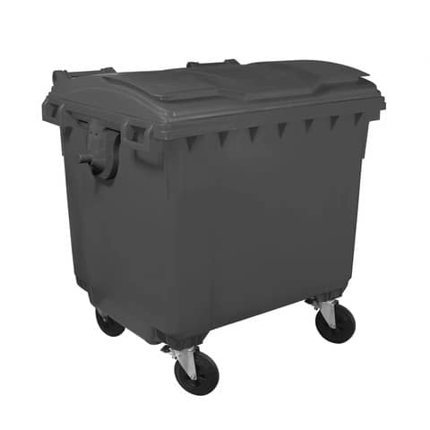 Cassonetto portarifiuti carrellato 1100 lt con coperchio piano e maniglie a labbro Mobil Plastic grigio –