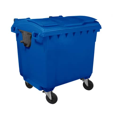 Cassonetto portarifiuti carrellato 1100 lt con coperchio piano e maniglie a labbro Mobil Plastic blu – 1/1100/5-BLB