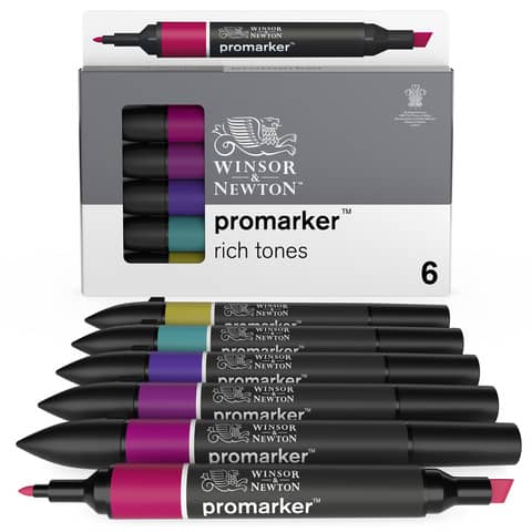 Pennarelli Winsor&Newton Promarker doppia punta fine-larga – conf. 6 pz colori forti assortiti – 0290111