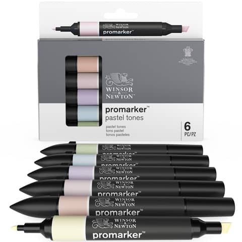 Pennarelli Winsor&Newton Promarker doppia punta fine-larga – conf. 6 pz colori pastello assortiti – 0290113