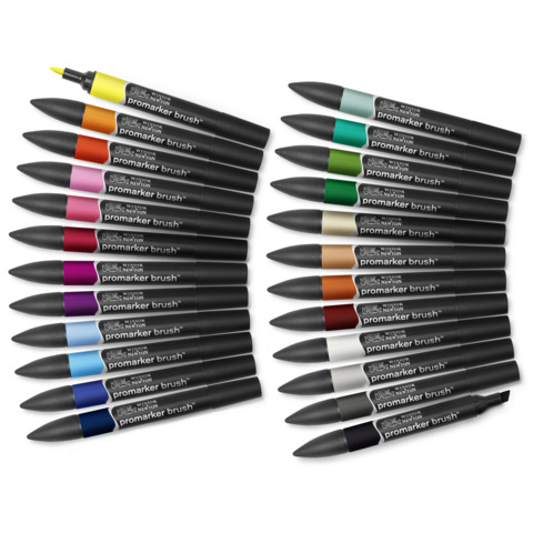 Pennarelli Winsor&Newton Promarker Brush doppia punta scalpello-pennello – conf. 24 pz colori assortiti – 0290079