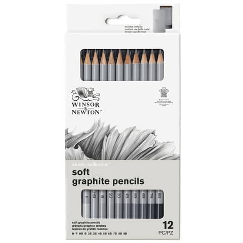 Scatola in metallo da 12 matite in grafite – durezze assortite Winsor&Newton nero – 0490007