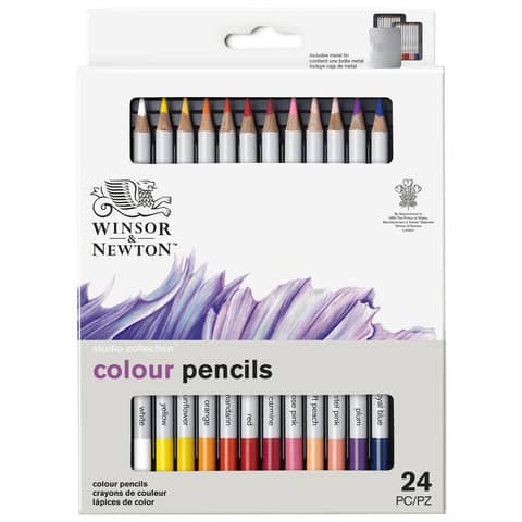 Scatola in metallo 24 matite colorate – diametro mina 3,7 mm Winsor&Newton colori assortiti – 0490013