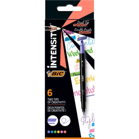 Evidenziatore con Fineliner BIC Intensity Dual Tip – assortiti – conf. 6 pz – 503828