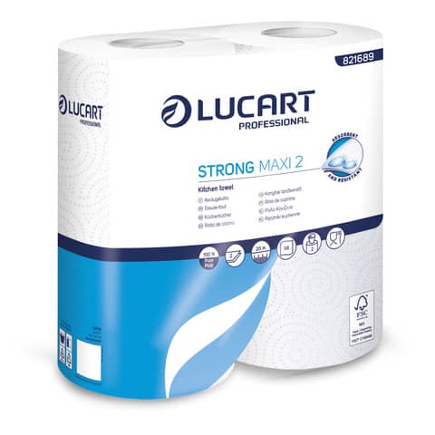 Rotolo cucina 2 veli Lucart STRONG MAXI 2  – 88 strappi per rotolo – conf. 2 rotoli – 821689
