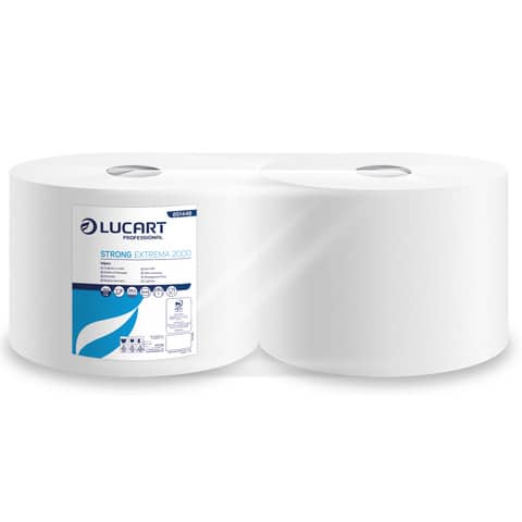 Bobina strofinacci industriali 2 veli pura cellulosa STRONG EXTREMA 2000 2 Lucart 2000 strappi – conf. 2 rotoli