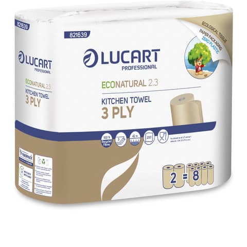 Rotoli asciugatutto 3 veli Econatural Lucart Professional 2.3 Conf. 2 rotoli – 821639