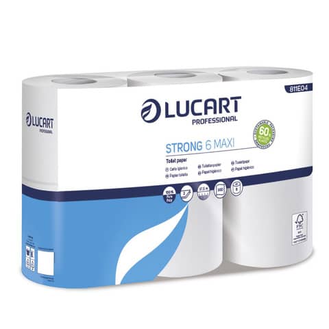 Carta igienica 2 veli in pura cellulosa 300 strappi Lucart Professional Strong Maxi conf. 6 rotoli – 811E04
