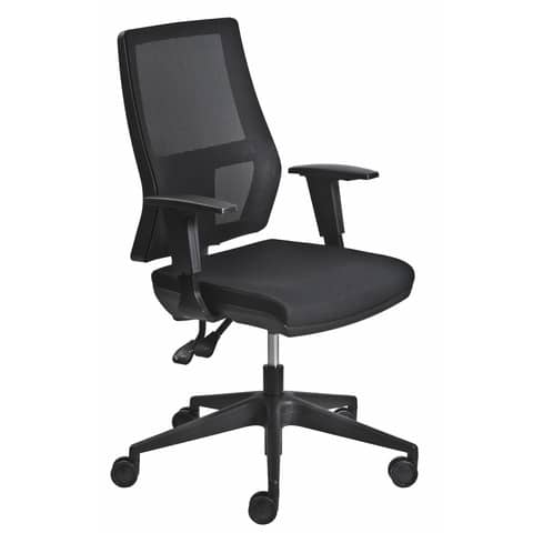 Poltrona semi-direzionale Seditaly Unica Back-system tessuto ignifugo nero – braccioli regolabili – UCG0C4SEGB1R1