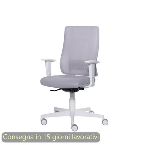 Poltrona semi-direzionale Liberty Syncro Seditaly scocca bianca tessuto ignifugo grigio chiaro – L2G0S1TDGDM04