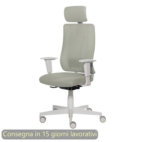 Poltrona semi-direzionale Liberty Syncro Seditaly scocca bianca tessuto ignifugo con poggiatesta écru – L2GPS1TDGDM24