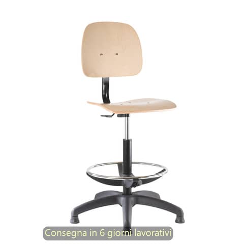 Sgabello tecnico Labor Wood 60 in legno di faggio verniciato naturale Seditaly alto poggiapiedi regolabile