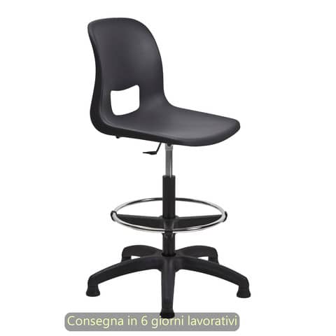 Sgabello tecnico Vera 60 con scocca in PP nero Seditaly alto con poggiapiedi regolabile – VRD0F5Q60PP01